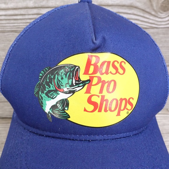 BASS PRO SHOPS LOGO BLUE ADJUSTABLE MESH SNAPBACK BASEBALL TRUCKER HAT CAP - Picture 2 of 11